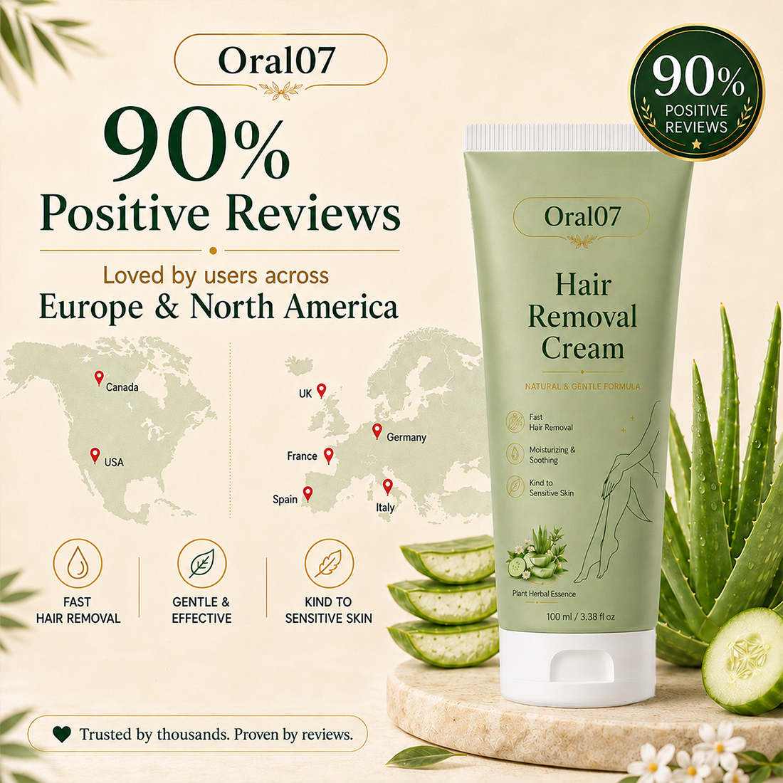 Oral07™ Natural Gentle Hair Removal Cream | For Women & Men, Sensitive Skin