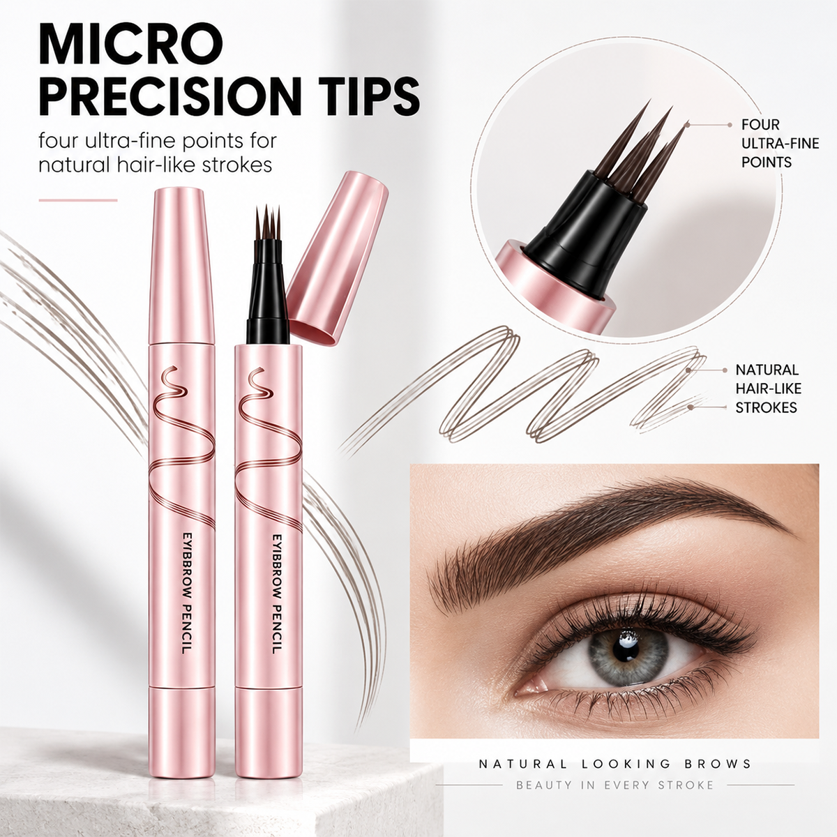 Waterproof Eyebrow Pencil with 4-Prong Tip