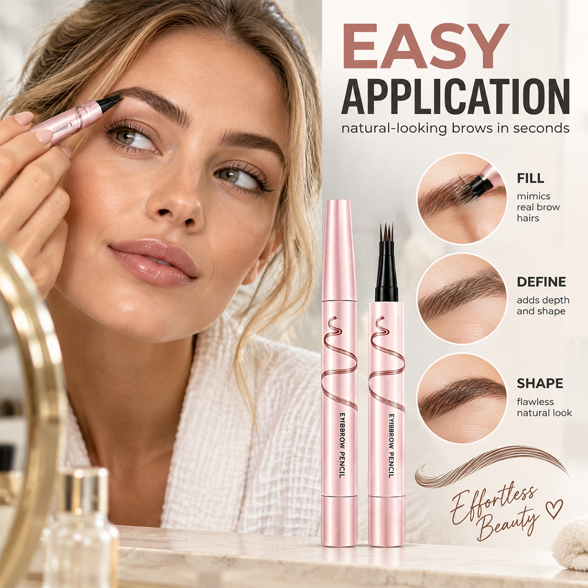 Waterproof Eyebrow Pencil with 4-Prong Tip