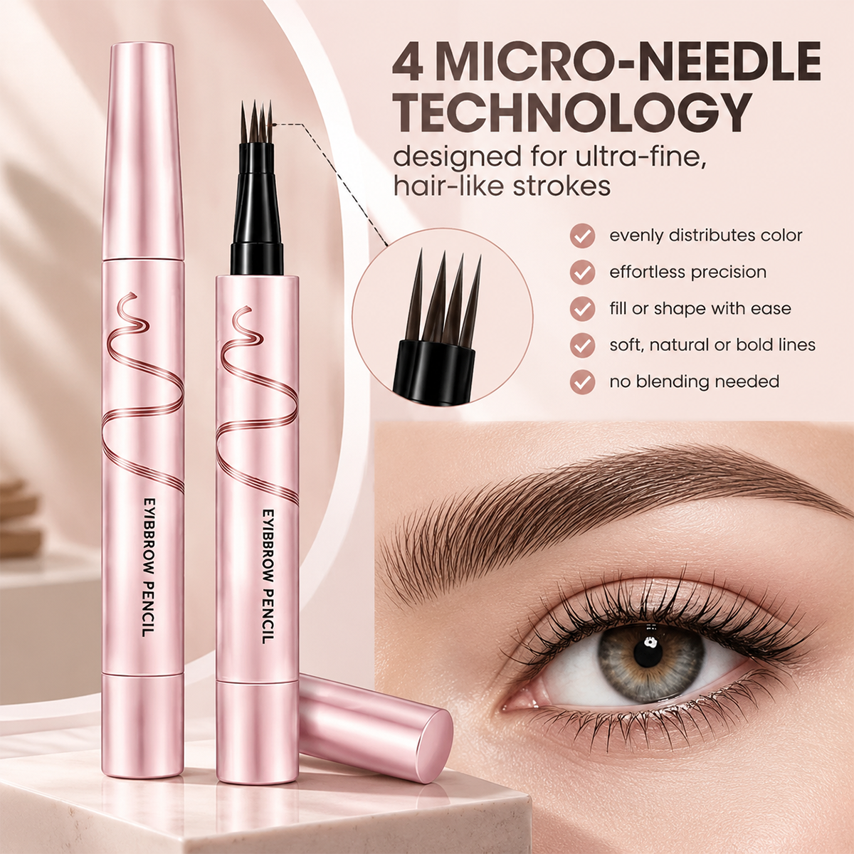 Waterproof Eyebrow Pencil with 4-Prong Tip