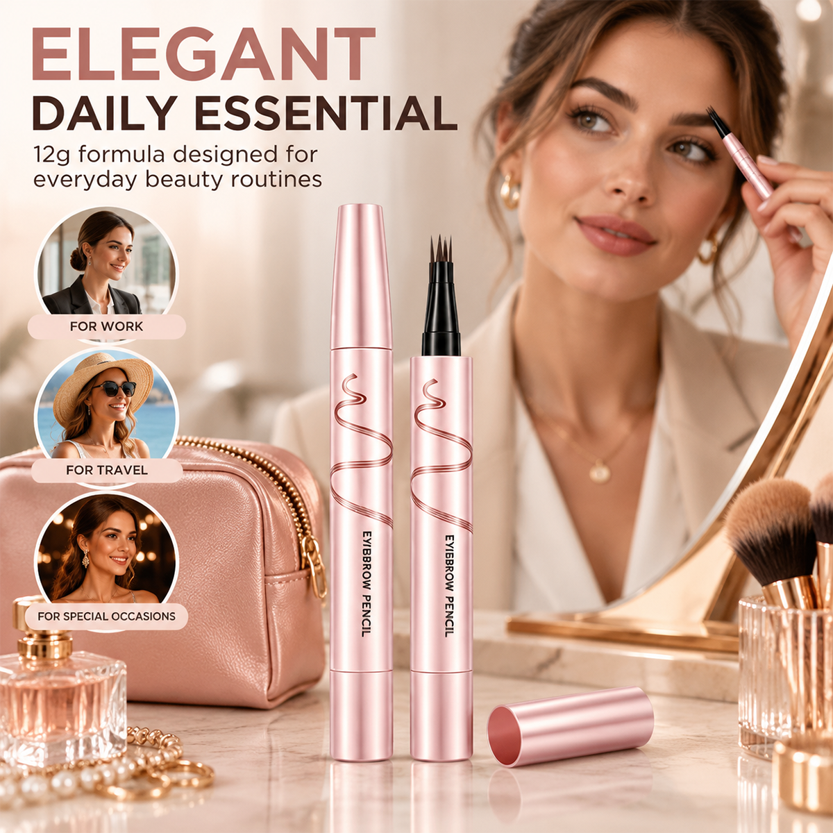 Waterproof Eyebrow Pencil with 4-Prong Tip