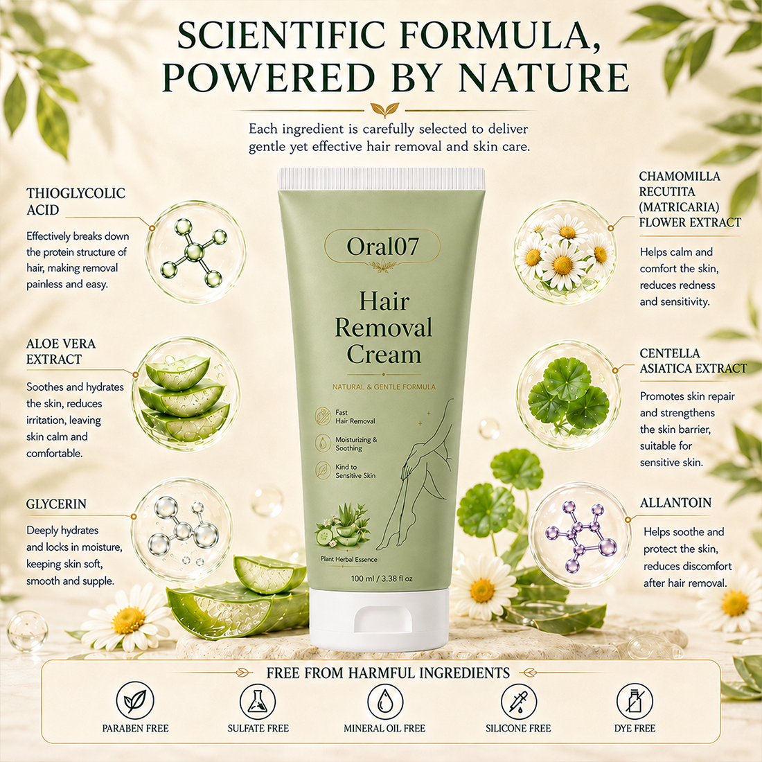 Oral07™ Natural Gentle Hair Removal Cream | For Women & Men, Sensitive Skin